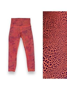 Lululemon Wunder Train High-Rise Crop Leggings 4 Crackle Glaze Orange EUC Tights